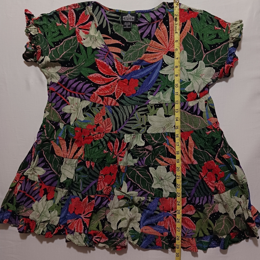 Angie Boho Multi Color Floral Print Tiered Ruffle Top Size L - Picture 6 of 8